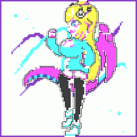 The walk animation for Hime Hajime, made for the game Ember Ushi Neon Nights. It's a cool backwards strut that beacons the player to walk towards her. I love the 'extended CGA' palette I made for this project, and I love the way this walk animation turned out.